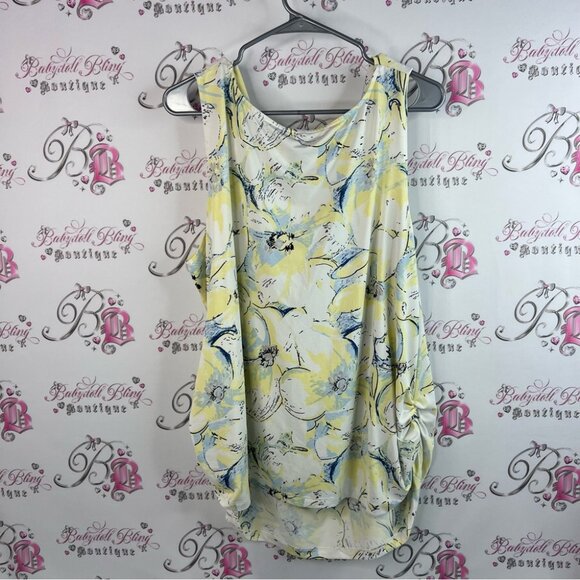 Be true to you tank top flowy Chic Floral Cowl Neck Blouse - Yellow and Blue - Picture 12 of 13